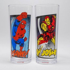 Two (2) - Marvel Comics Spider-Man Iron Man, Drinking Glasses